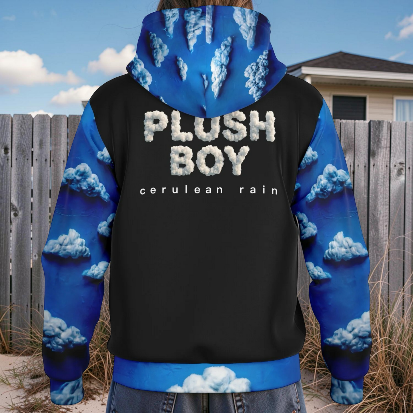CERULEAN RAIN Hooded Baseball Jacket - AOP