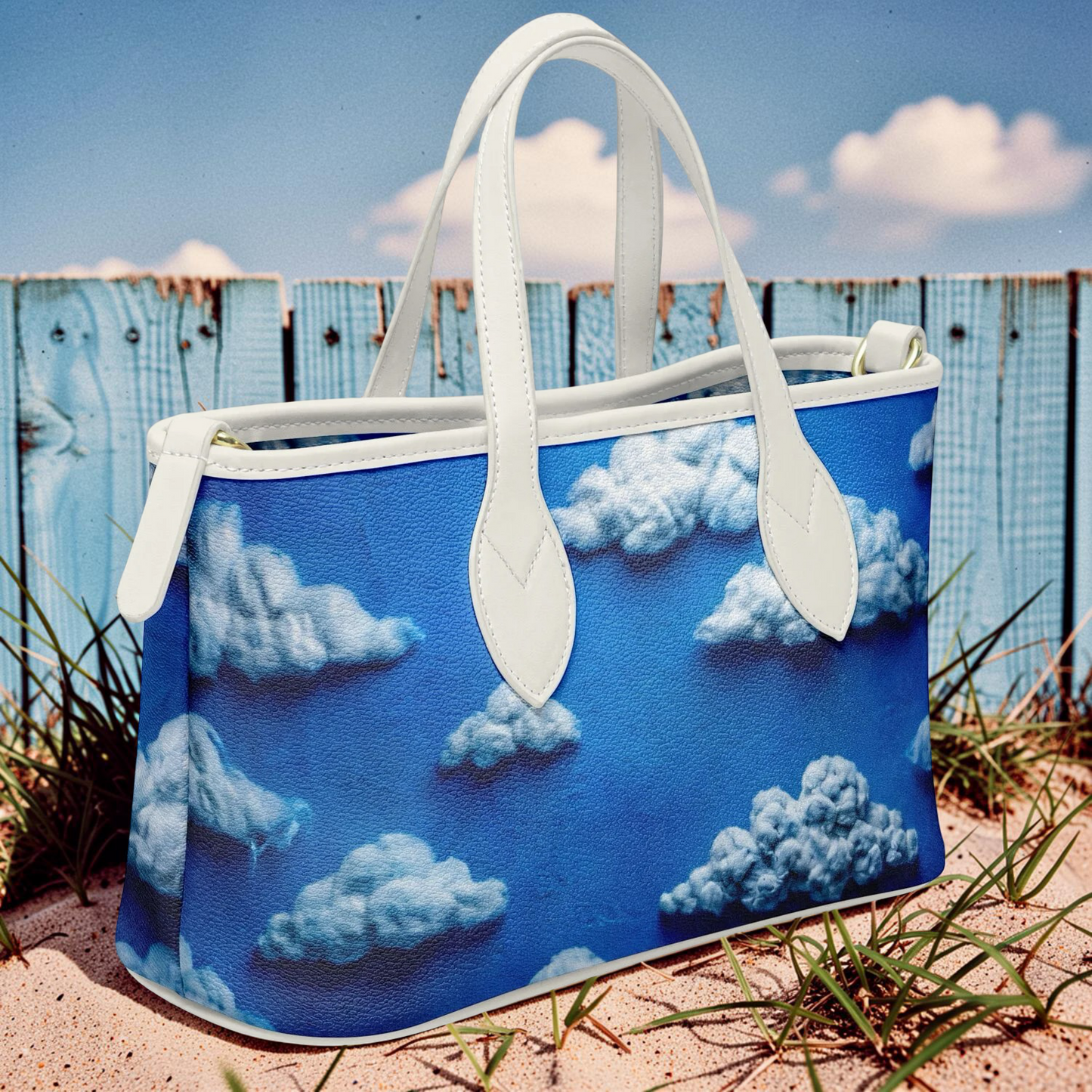 CERULEAN RAIN Leather Tote Bag