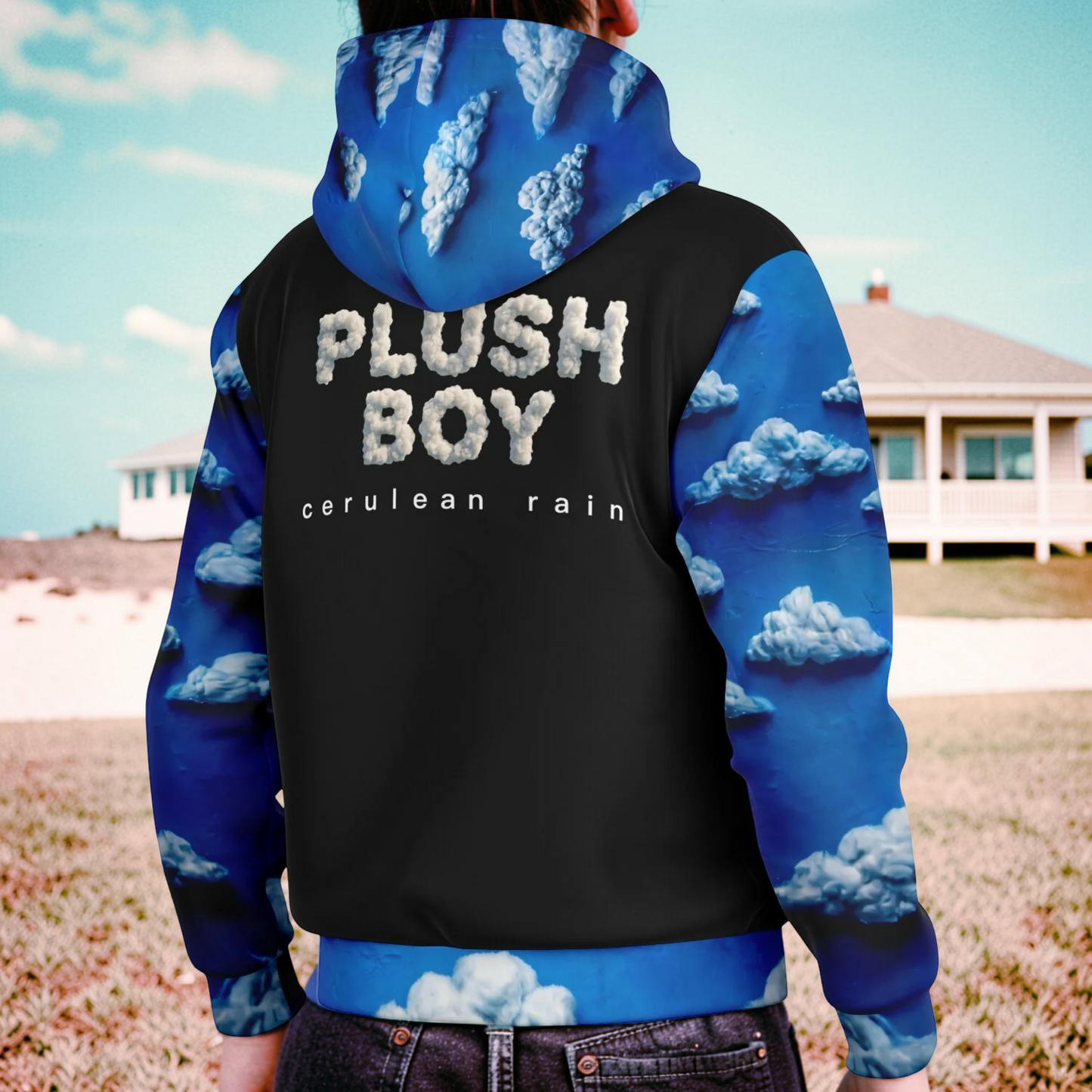 CERULEAN RAIN Hooded Baseball Jacket - AOP