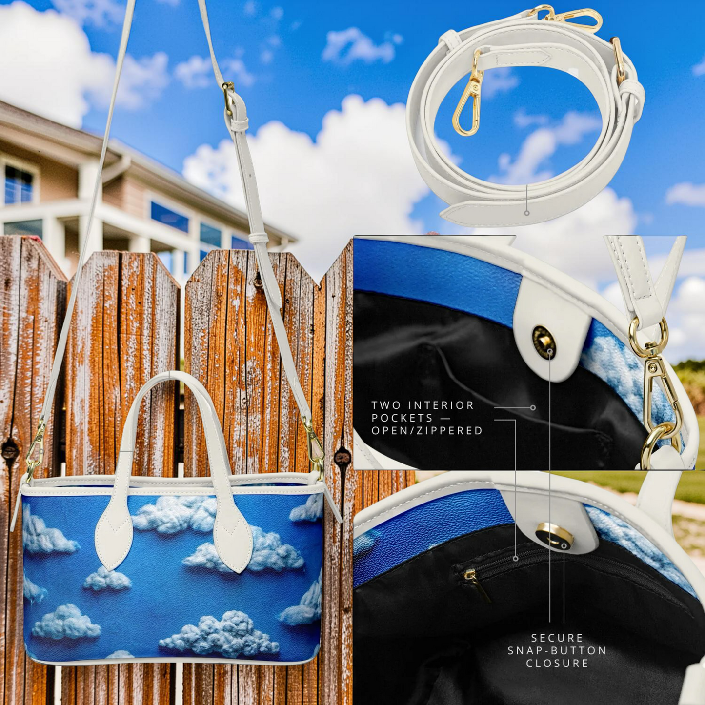 CERULEAN RAIN Leather Tote Bag