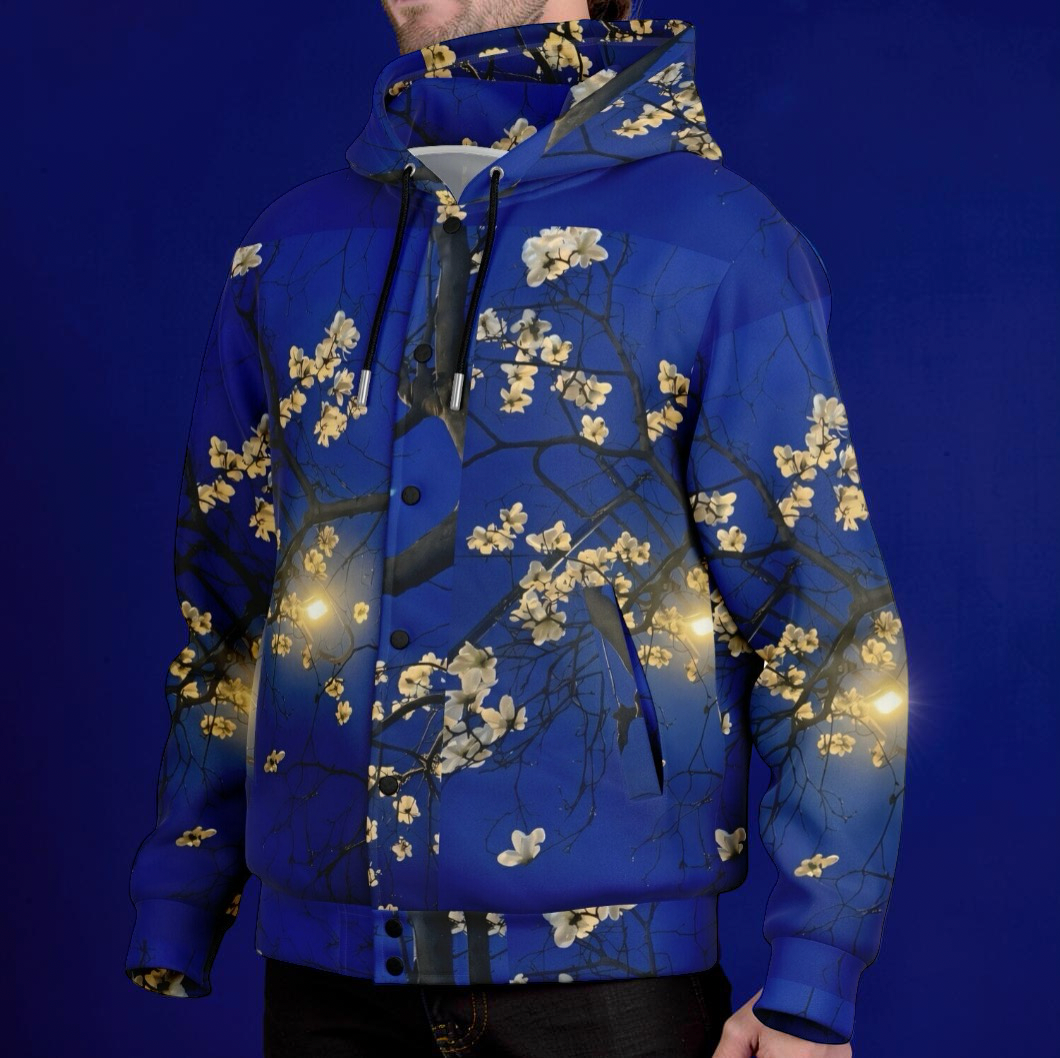 BLUE FUJI Hooded Baseball Jacket