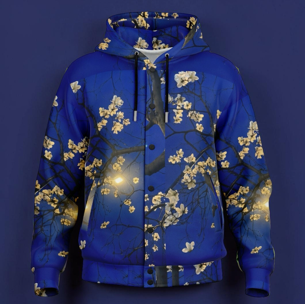 BLUE FUJI Hooded Baseball Jacket
