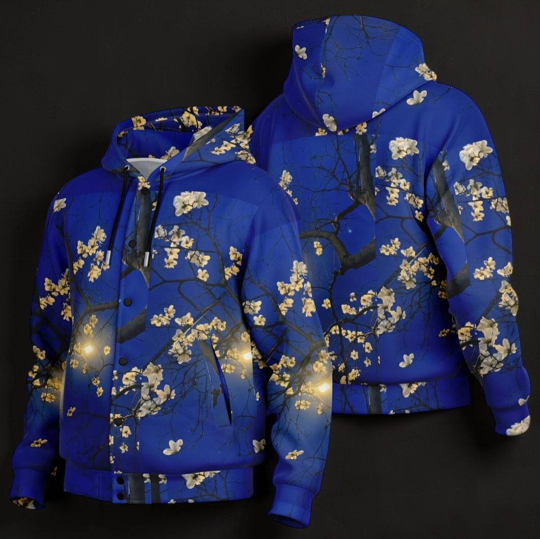 BLUE FUJI Hooded Baseball Jacket