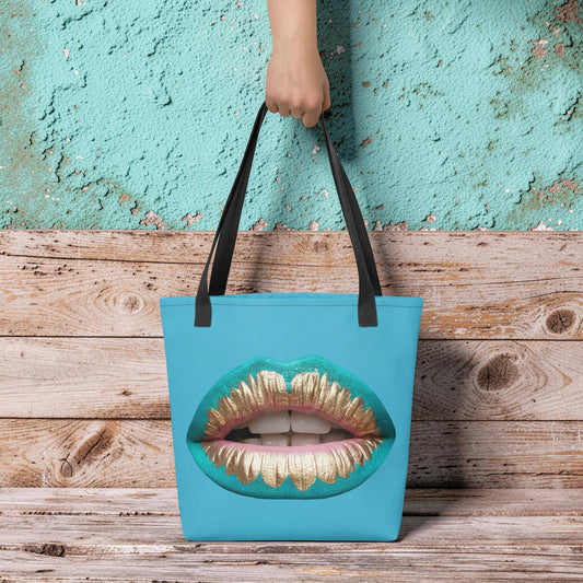 PLUSH BOY PEACH KISS TURQUOISE TOTE BAG