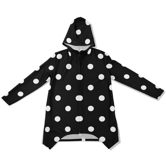 BLACK POLKA DOTS Heavyweight Elongated Cloak - AOP