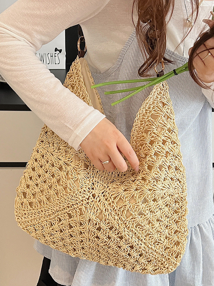 Woven Straw Shoulder Tote Bag