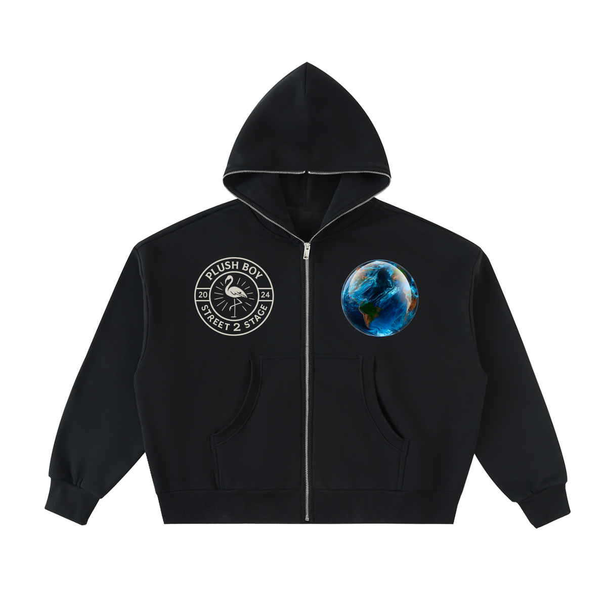 WORLD SAFETY Fleeced Full-Zip Boxy Hoodie