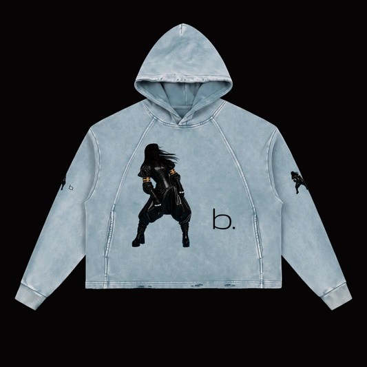 b. Album Blue Vintage Washed Frayed-Hem Hoodie