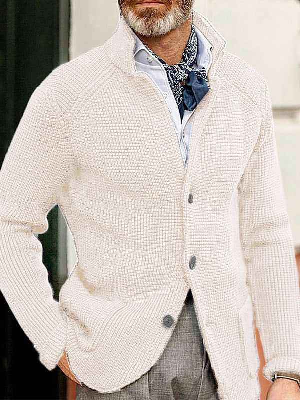 Men's Casual Long-Sleeved Pure Color Knitted Jacket