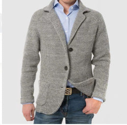 Men's Casual Long-Sleeved Pure Color Knitted Jacket