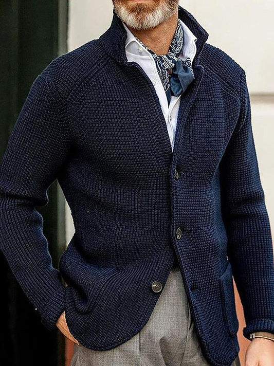 Men's Casual Long-Sleeved Pure Color Knitted Jacket