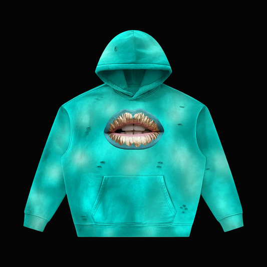 PEACH KISS Unisex Sunfade Frayed Fleece Hoodie