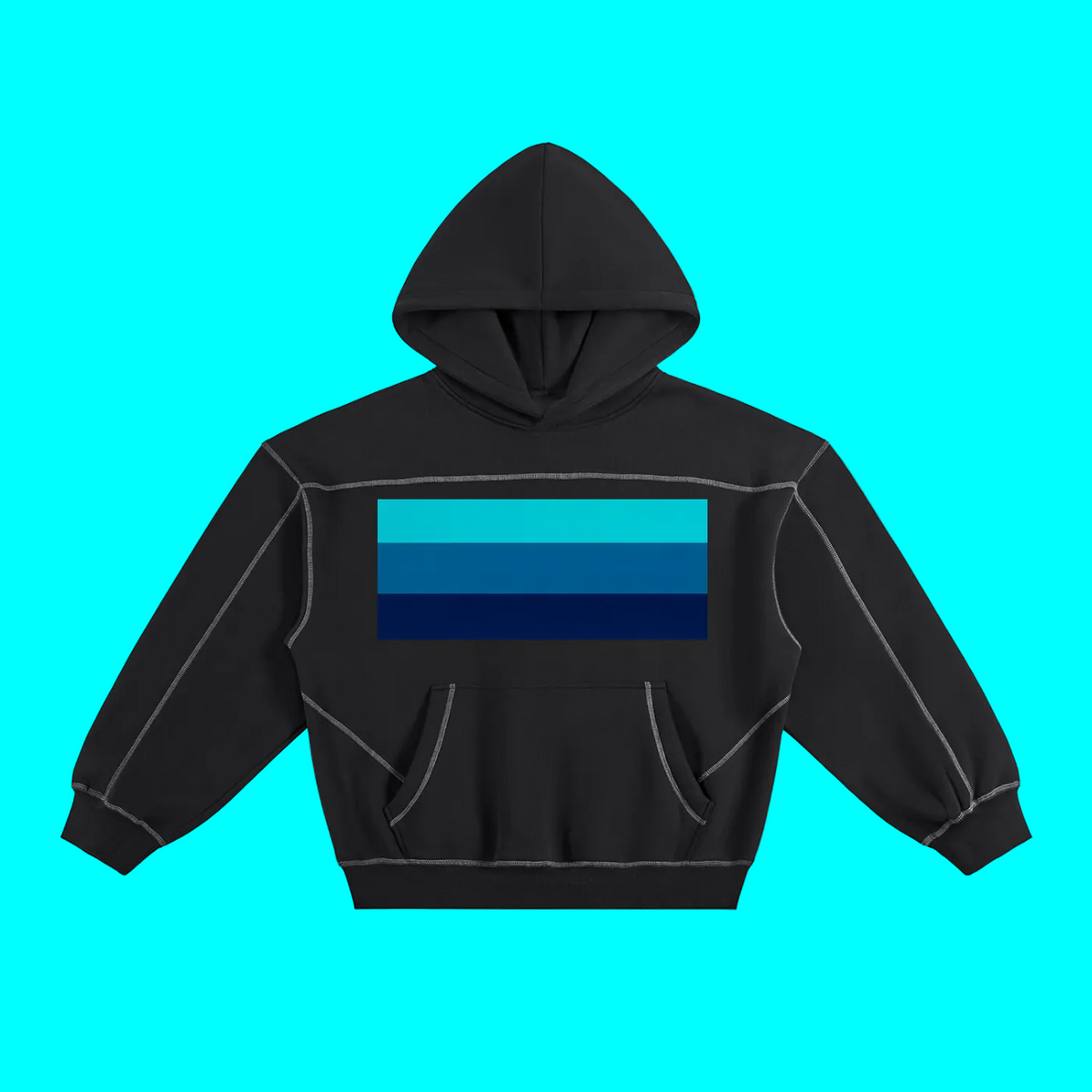 BLUE LAGOON Contrast-Stitched Boxy Fleece Hoodie