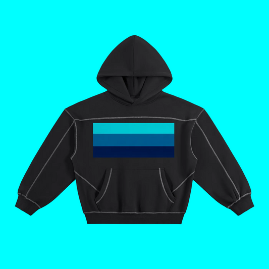 BLUE LAGOON Contrast-Stitched Boxy Fleece Hoodie