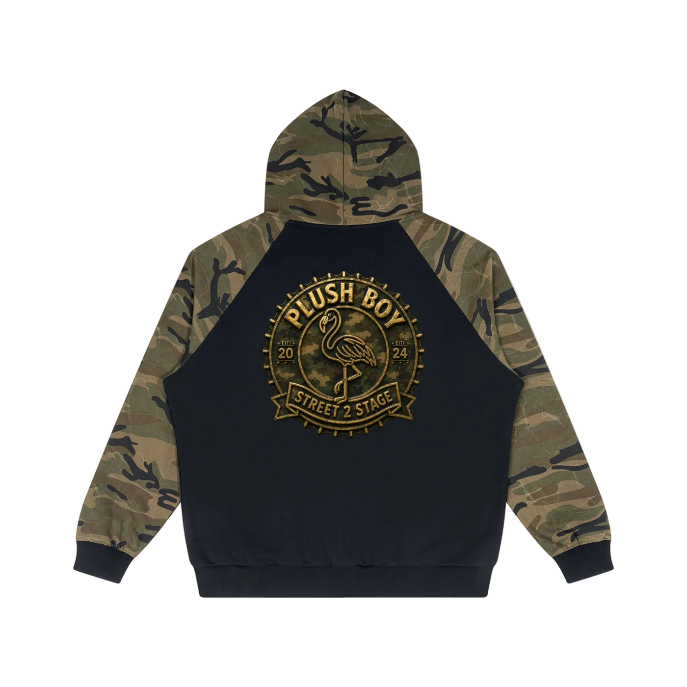 PLUSH BOY Camo-Splice Raglan Zip Hoodie