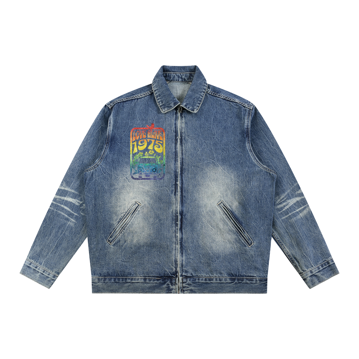 LOVE ALIVE Vintage Wash Zip Up Denim Jacket