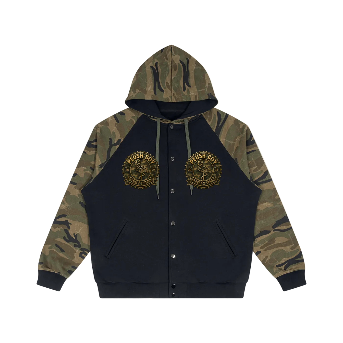 PLUSH BOY Camo-Splice Raglan Zip Hoodie