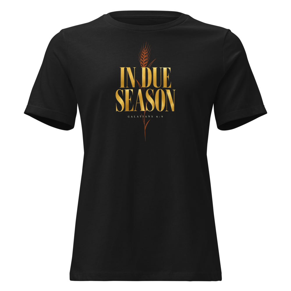In Due Season Gold Wheat Women's Relaxed Tee - Black